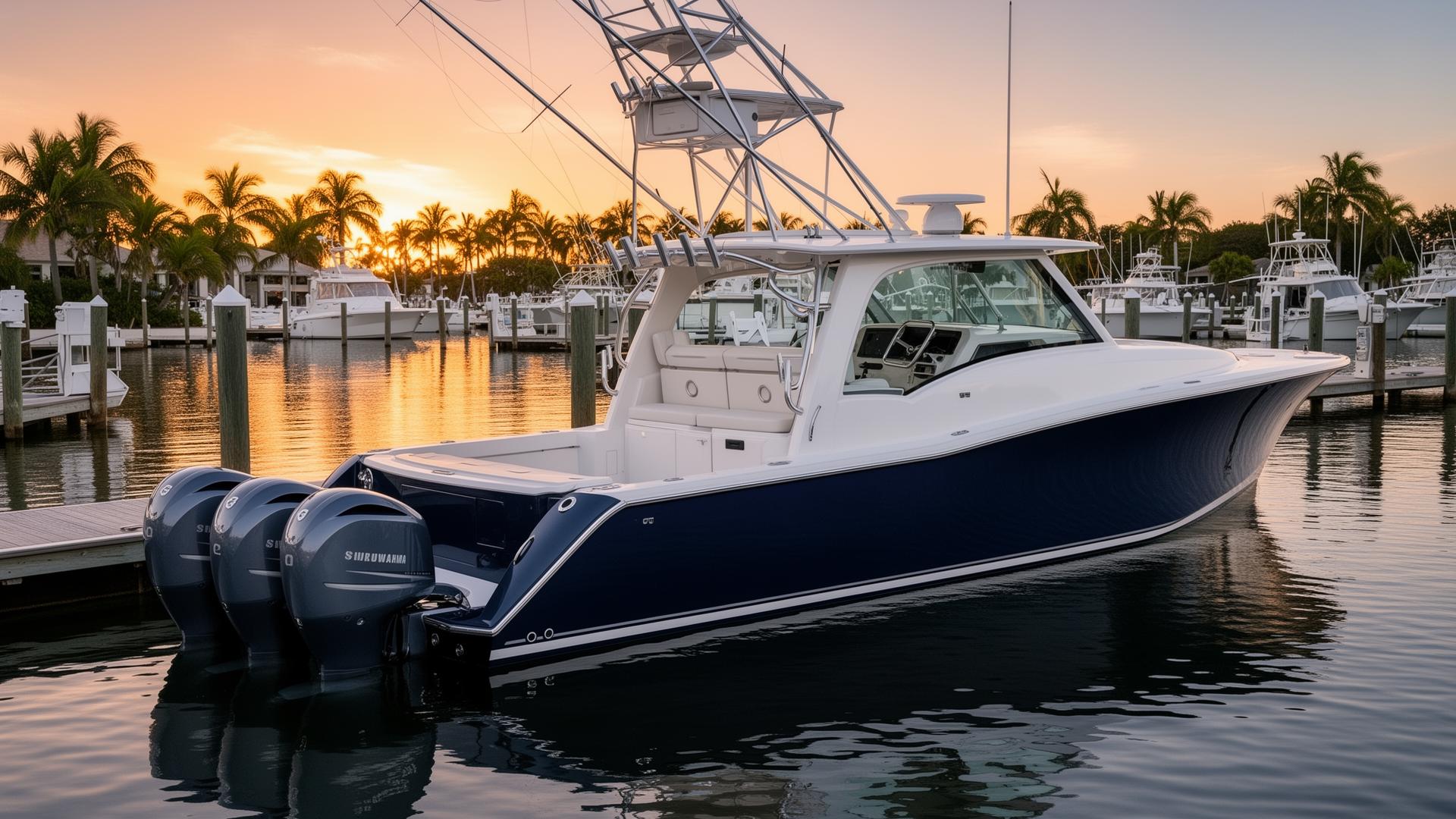 The boat docked at sunset
